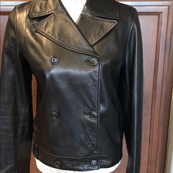 NEW NWT Cole Haan black lamb skin leather jacket suede Moto  S crop coat - Picture 4 of 8